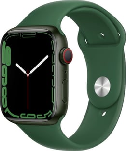 Front Zoom. Apple Watch Series 7 (GPS + Cellular) 45mm Green Aluminum Case with Clover Sport Band - Green.